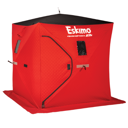 The Eskimo QuickFish Series Pop-Up Portable Ice Fishing Shelter fits 2 people. Perfect for fishing lovers.